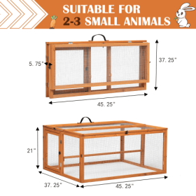 Folding Rabbit Cage, Outdoor Chicken Coop With Running, Wooden Poultry House Play Enclosure, Orange