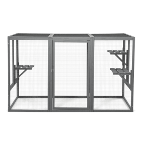 Spacious Wooden Cat Cage With Waterproof Roof For Adjustable Pedals - Gray-black