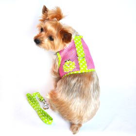 Cool Mesh Dog Harness Under the Sea Collection (Color: Frog Green Dot and Pink, size: X-Small)