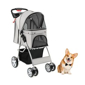 Folding Pet Stroller with Adjustable Canopy for Outdoor (type: pets supplies, Color: Gray)