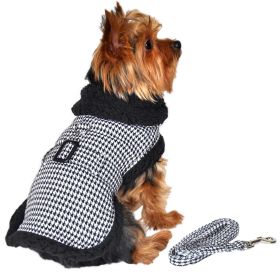 Black and White Classic Houndstooth Dog Harness Coat with Leash (size: X-Large)