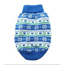 Dog Cable Knit 100% Cotton Sweater Snowflakes and Hearts Blue (size: large)