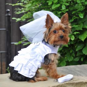 Dog Harness Wedding Dress with Veil and Matching Leash (size: large)