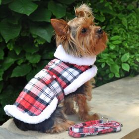 Sherpa-Lined Dog Harness Coat RED & White Plaid (size: large)