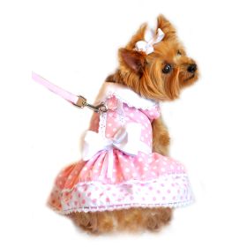 Polka Dot and Lace Dog Dress Set with Leash (Color: Pink, size: XLarge)