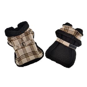 Sherpa-Lined Dog Harness Coat (Color: Brown & White Plaid, size: X-Large)