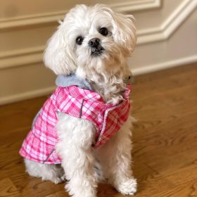 Weekender Dog Sweatshirt Hoodie (Color: Pink and White Plaid Fabric, size: X-Large)