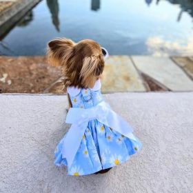 Blue Daisy Dog Dress with Matching Leash (size: small)