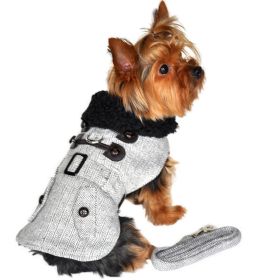 Grey Herringbone Dog Coat Harness with Matching Leash (size: small)